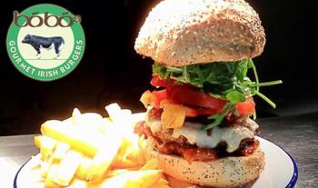Enjoy Any 2 Gourmet Burgers with sides at Bobos Gourmet Burgers, Dame St, Wexford St or Abbey St